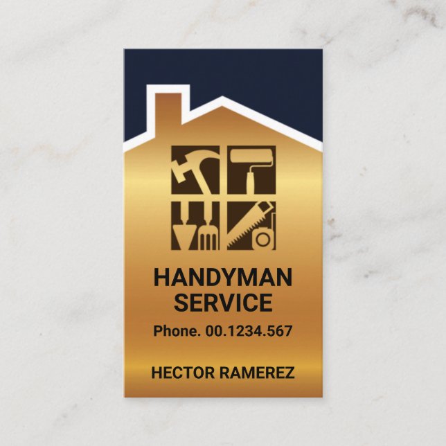 Gold Handyman Home Roof Windows Business Card (Front)