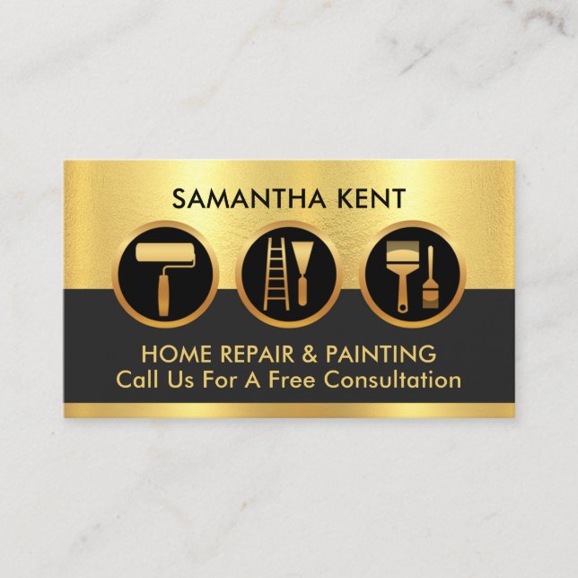 Gold Handyman Painting Tools Business Card (Front)