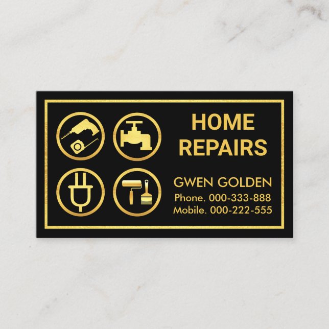 Gold Handyman Tools Border Business Card (Front)