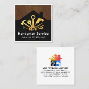 Gold Handyman Tools Building Renovation Square Business Card