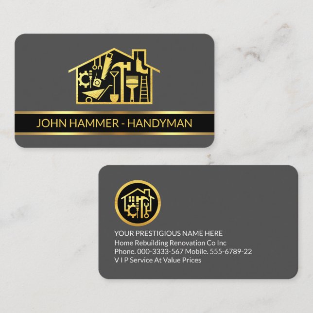 Gold Handyman Tools Home Stripe Business Card (Front/Back)