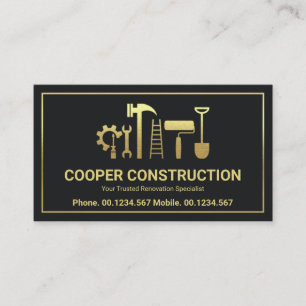 Gold Handyman Tools Letter C Logo, Contractor  Business Card