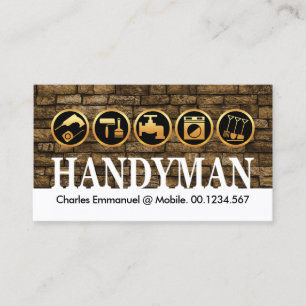 Gold Handyman Tools On Brick Wall Business Card