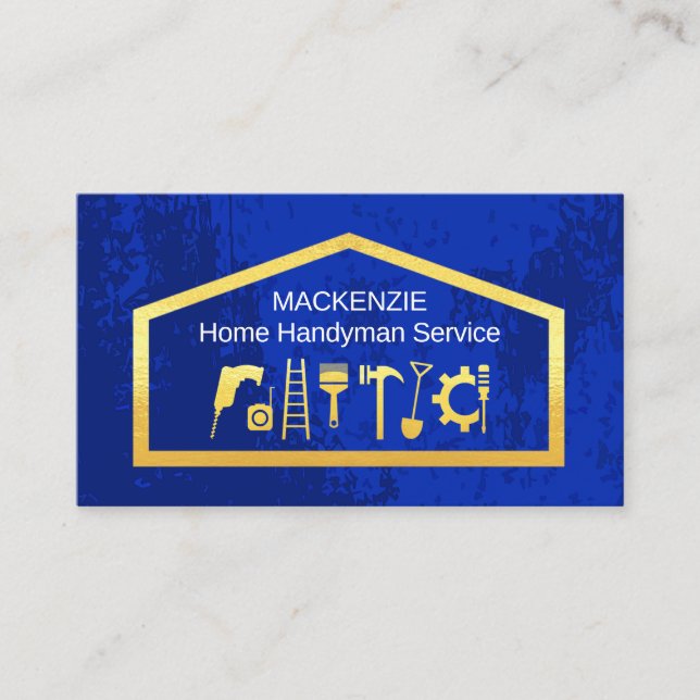 Gold Handyman Tools On Building Frame Business Card (Front)