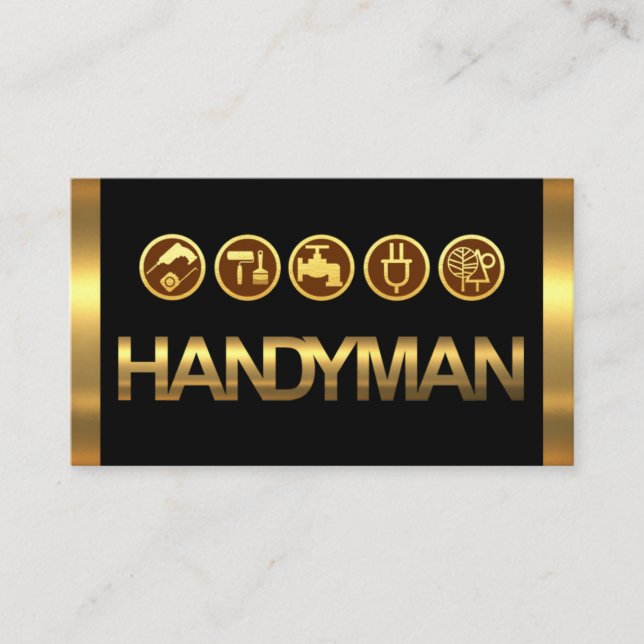 Gold Handyman Tools On Gold Layers Business Card (Front)