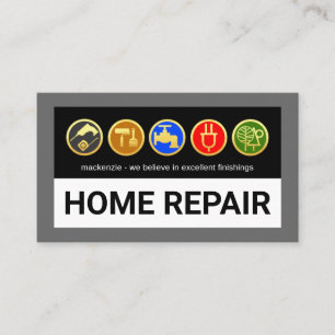 Gold Handyman Tools On Grey Borders Business Card