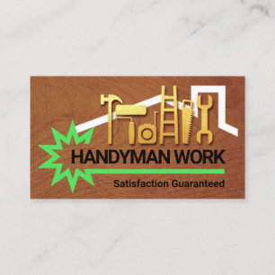 Gold Handyman Tools Roof Star Border Business Card