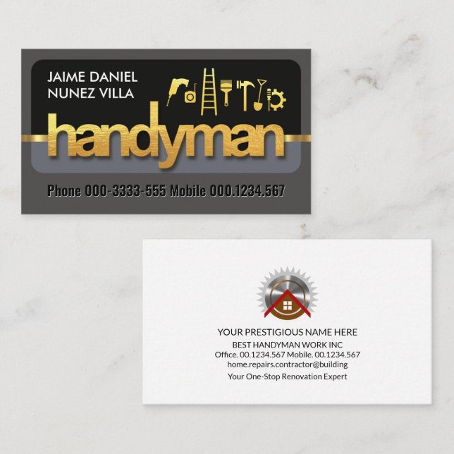 Gold Handyman Tools Signage Business Card (Front/Back)