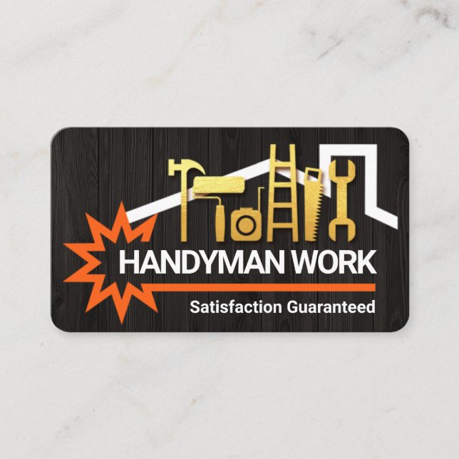 Gold Handyman Tools Timber Wood Rooftop Business Card (Front)