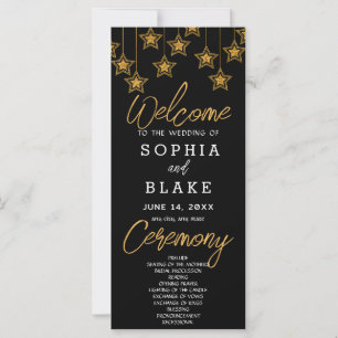 Gold Hanging Stars Black Wedding Program