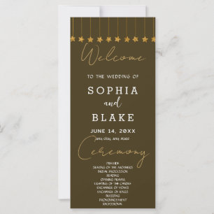 Gold Hanging Stars Dark Brown Wedding Program