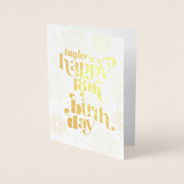 Gold Happy 18th Birthday With Name Greeting Card (Front)
