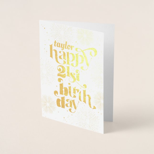 Gold Happy 21st Birthday With Name Greeting Card (Front)