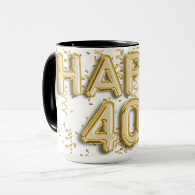 Gold Happy 40th Birthday Mug (Front Left)