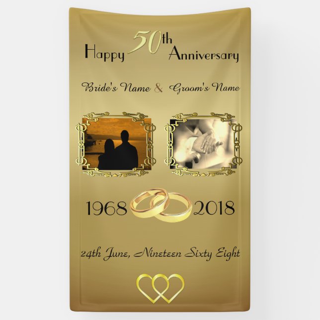 Gold Happy 50th Anniversary Personalised Photo Banner (Vertical)