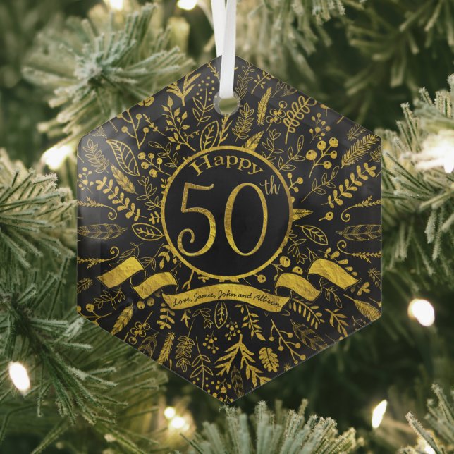 Gold Happy 50th Wedding Anniversary Glass Tree Decoration (Insitu)