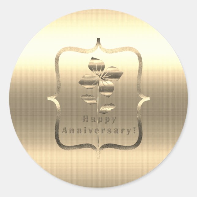 Gold Happy Anniversary Classic Round Sticker (Front)