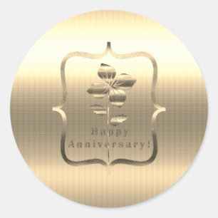 Gold Happy Anniversary Classic Round Sticker