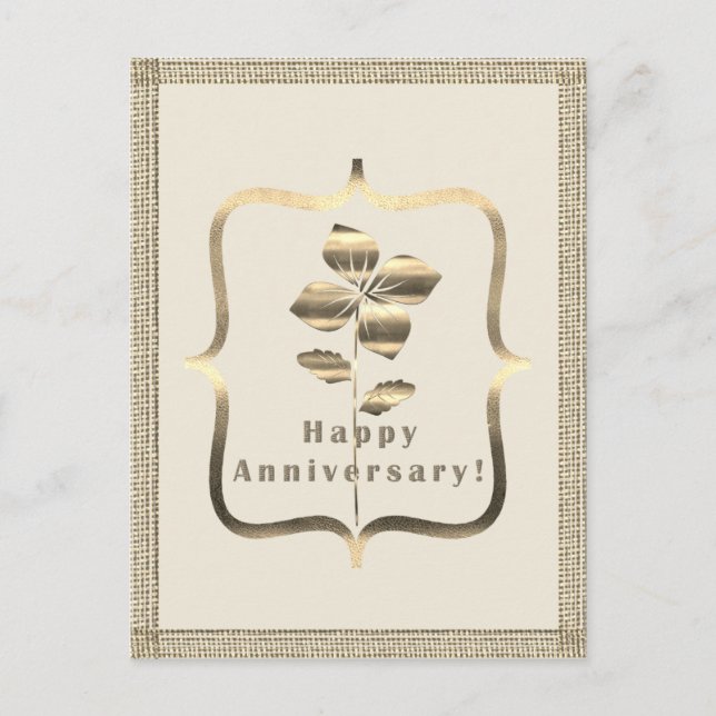 Gold Happy Anniversary Postcard (Front)