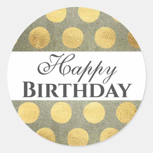 Gold Happy Birthday Classic Round Sticker (Front)