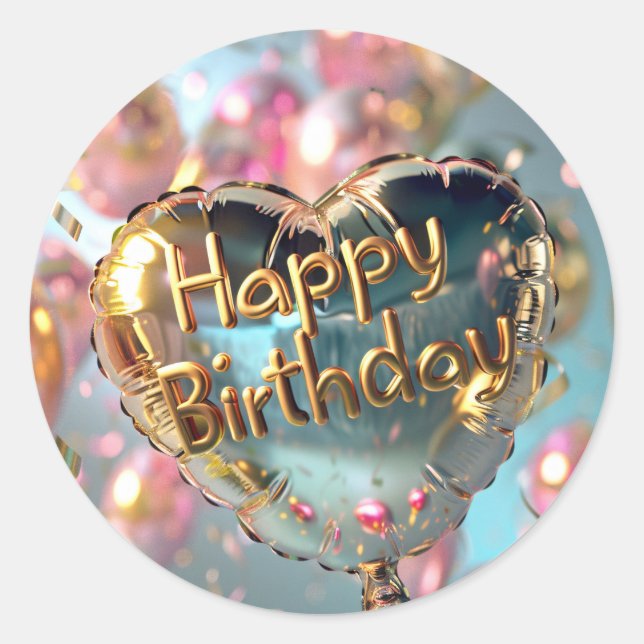 Gold Happy Birthday Classic Round Sticker (Front)
