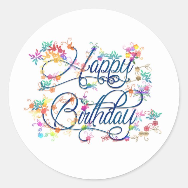 Gold Happy Birthday Classic Round Sticker (Front)