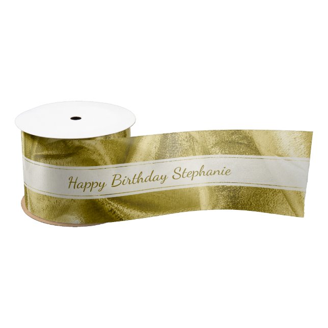 Gold "Happy Birthday"  or Any Occasion, Anyone Satin Ribbon (Spool)