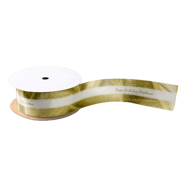 Gold "Happy Birthday" or Any Occasion, Anyone Satin Ribbon (Spool)