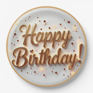 Gold Happy Birthday Plate, Birthday Paper Plates