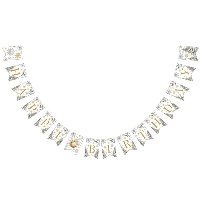 Gold Happy Birthday Winter bunting banner (All)