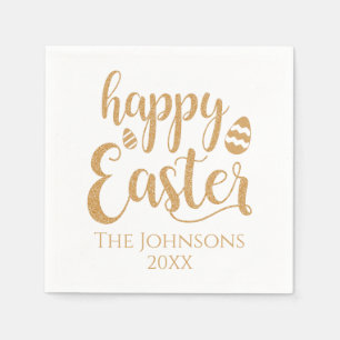 Gold Happy Easter Holiday Paper Napkins Custom