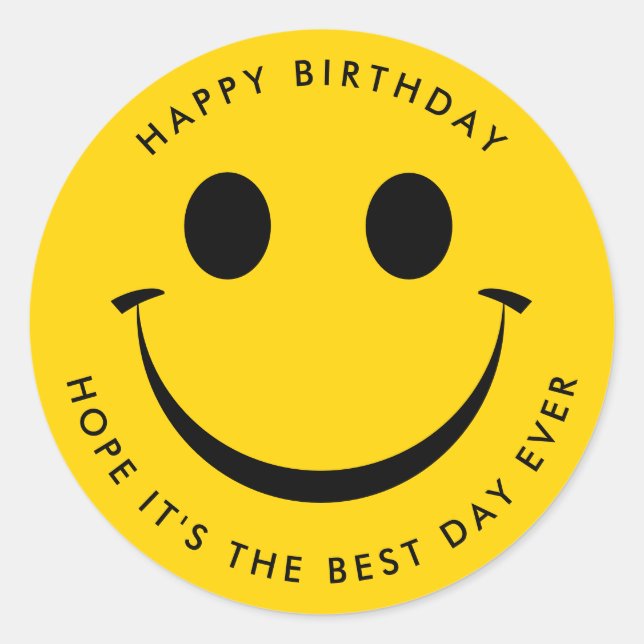 Gold Happy Face Birthday Classic Round Sticker (Front)