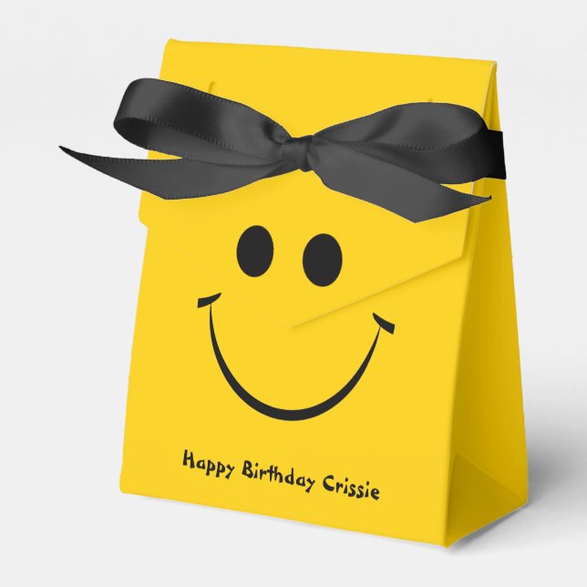 Gold Happy Face Personalised Birthday Favour Box (Front Side)