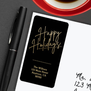 Gold Happy Holidays Black Return Address Label