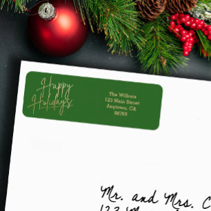 Gold Happy Holidays Green Return Address