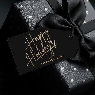 Gold Happy Holidays Luxe Black Gift Tags