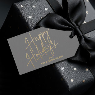 Gold Happy Holidays Luxe Grey Gift Tags