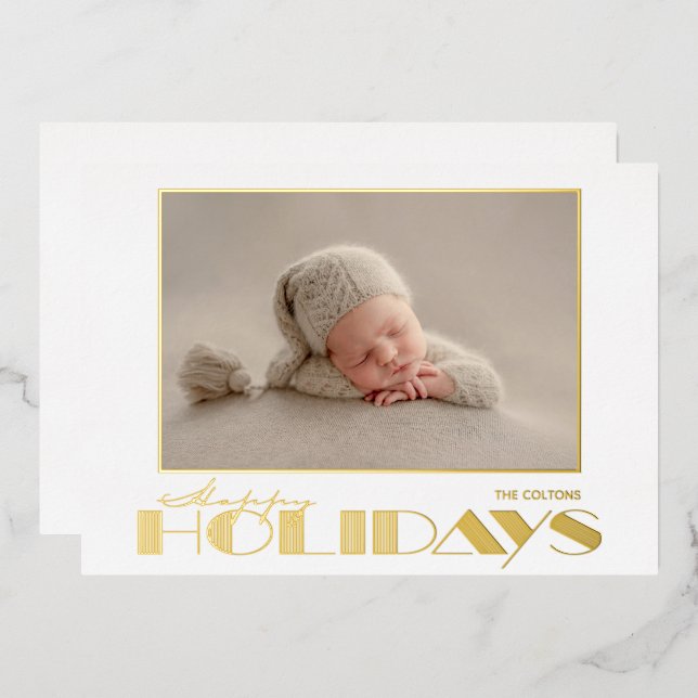 Gold Happy Holidays Photo Foil Holiday Card (Front/Back)