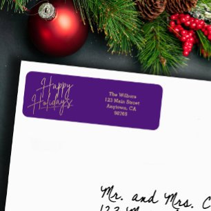 Gold Happy Holidays Purple Return Address