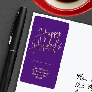 Gold Happy Holidays Purple Return Address Label