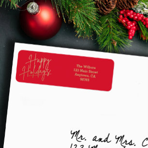 Gold Happy Holidays Red Return Address