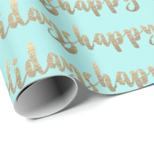 Gold Happy Holidays Script Pastel Mint Tiffany Wrapping Paper
