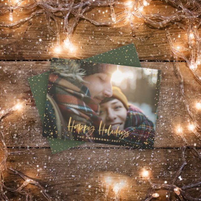 Gold happy holidays stars photo holiday card (Creator Uploaded)