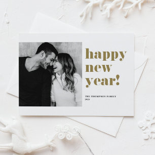 Gold Happy New Year 2025 Bold Typography Photo Holiday Card