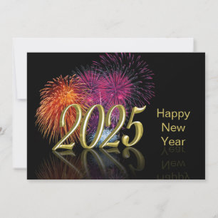 Gold Happy New Year 2025 Fireworks Holiday Card