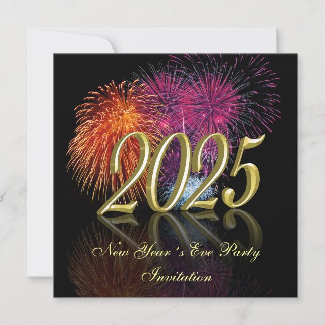 Gold Happy New Year 2025 Fireworks Invitation (Front)