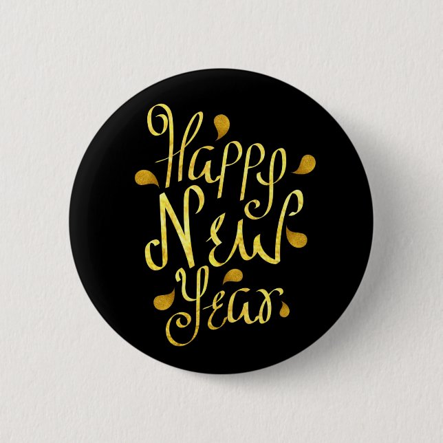Gold Happy New Year 6 Cm Round Badge (Front)