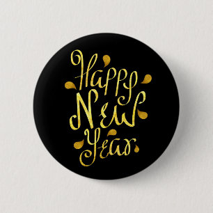 Gold Happy New Year 6 Cm Round Badge