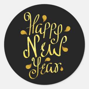 Gold Happy New Year Classic Round Sticker