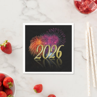 Gold Happy New Year Colorful Fireworks 2026 Napkin